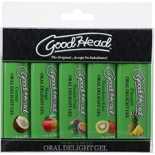 Doc Johnson – Good Head Oral Delight Gel Tropical Fruits Multi 5-Pack | Flavored Oral Sex Gel