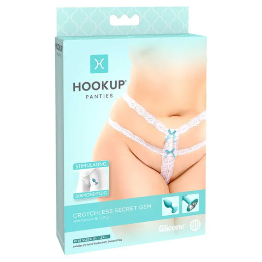 HOOKUP - Crotchless Secret Gem - White | Panties & Diamond Butt Plug Set