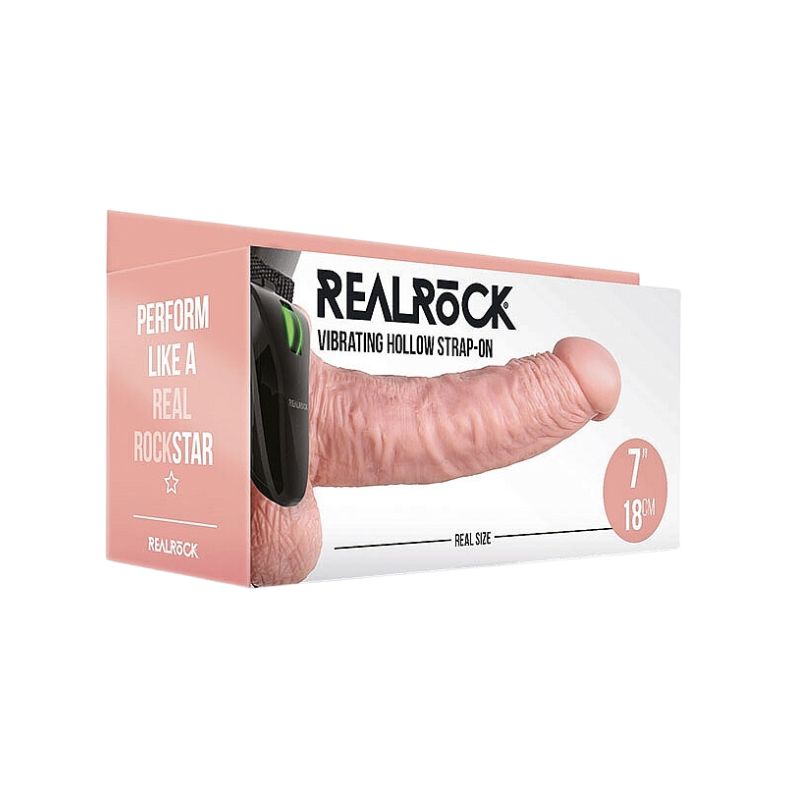Real Rock - 7" Vibrating Hollow Strap-on | Flesh