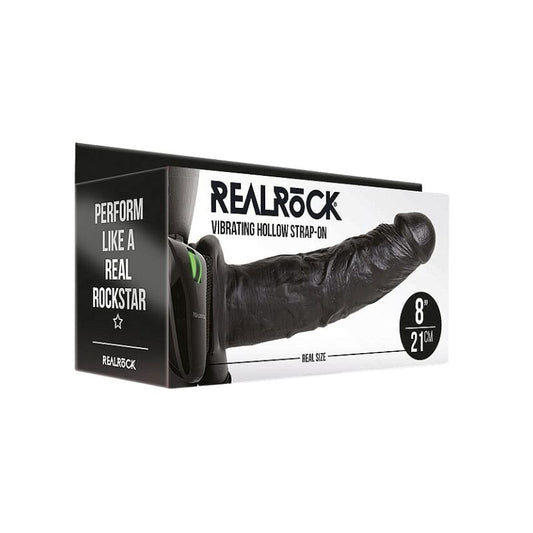 Real Rock - 8" Vibrating Hollow Strap-on | Black