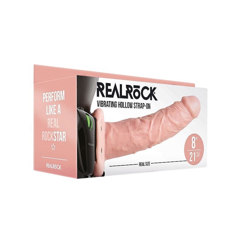 Real Rock - 8" Vibrating Hollow Strap-on | Flesh