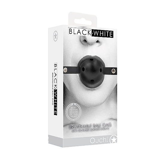 Ouch! - Black & White | Breathable Ball Gag w/ Bonded Leather Straps