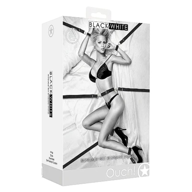 Ouch! - Black & White Bondage Belt Restraint System | 13 Piece Set