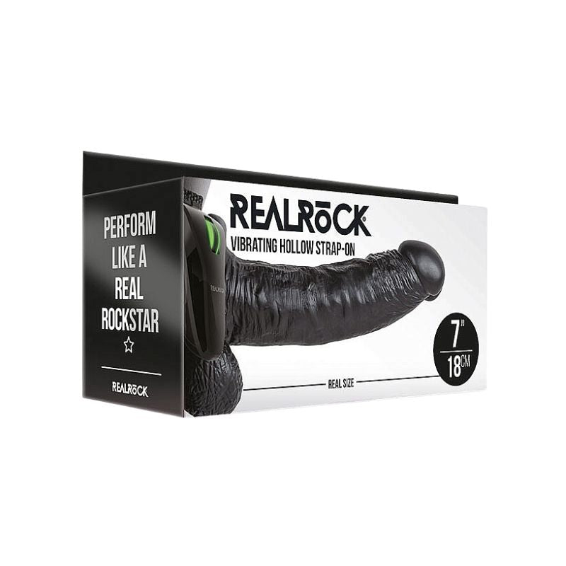 Real Rock - 7" Vibrating Hollow Strap-on | Black