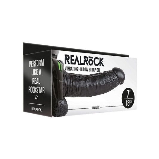 Real Rock - 7" Vibrating Hollow Strap-on | Black