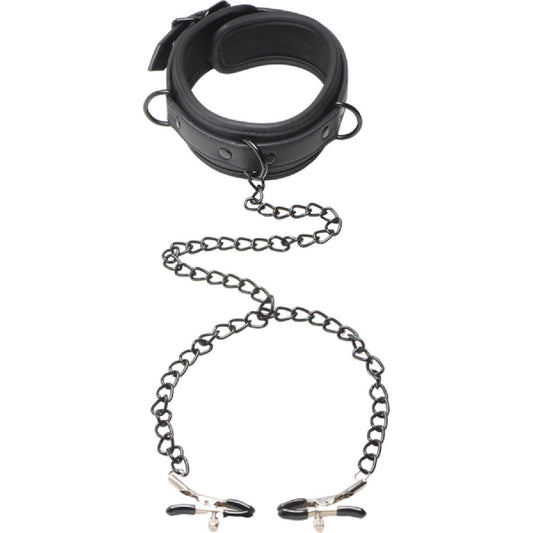 Master Series - Collared Temptress Collar With Nipple Clamps | Collar & Nipple Clamps