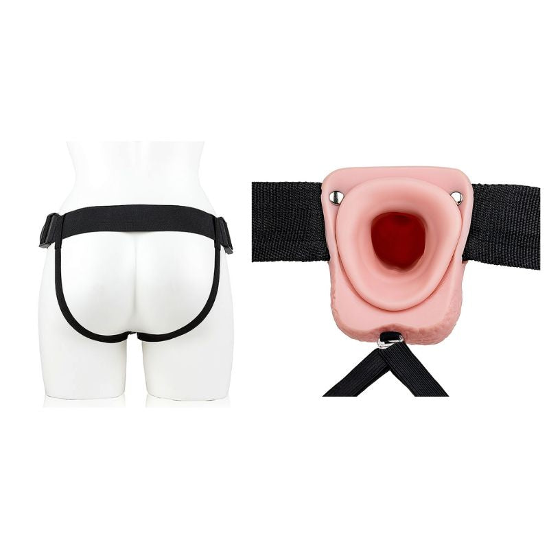 Real Rock - 7" Vibrating Hollow Strap-on | Flesh