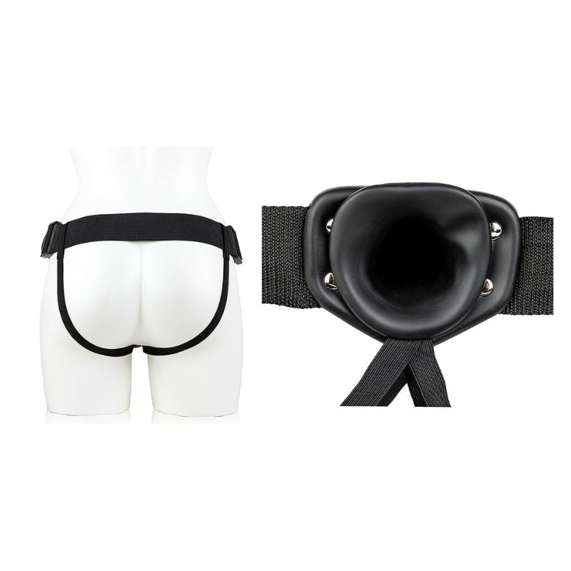 Real Rock - 8" Vibrating Hollow Strap-on | Black