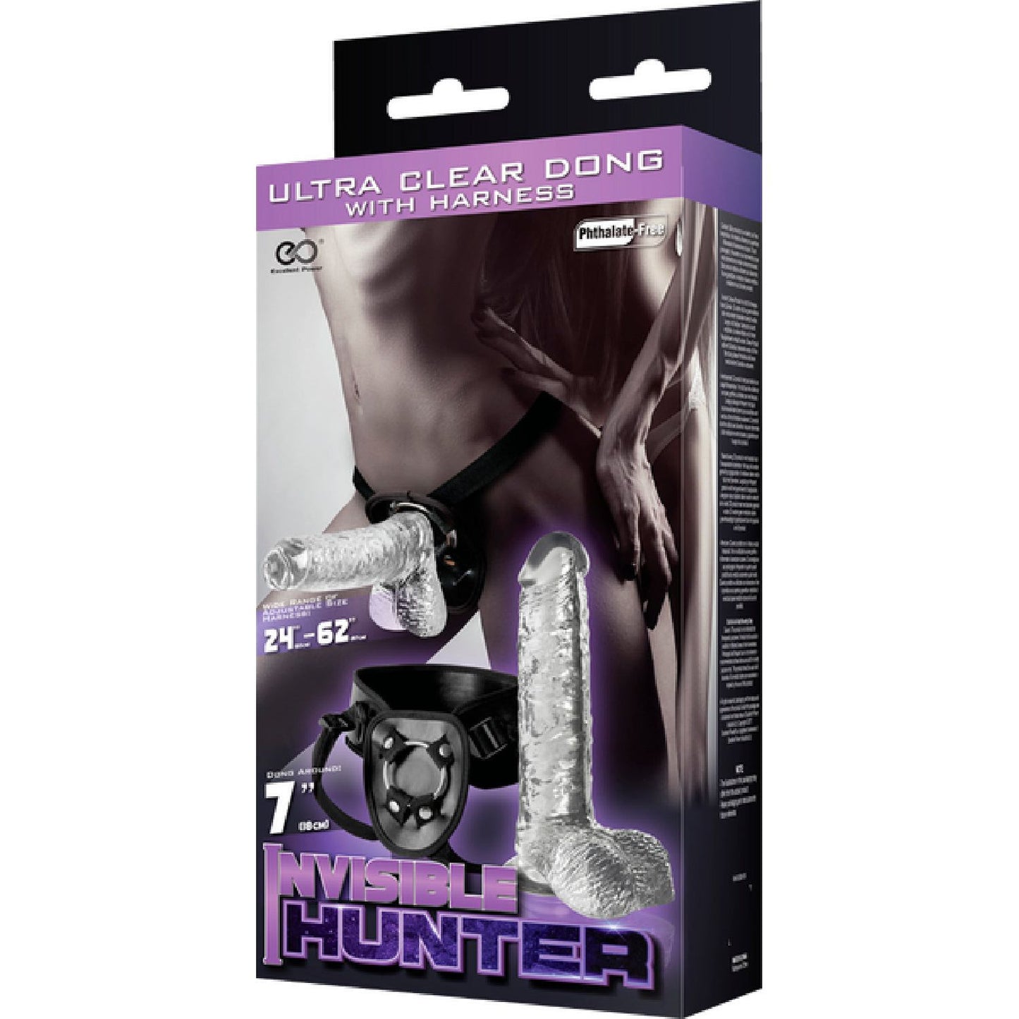 Excellent Power - Invisible Hunter Ultra Clear Dong With Harness 7" | Strap-On