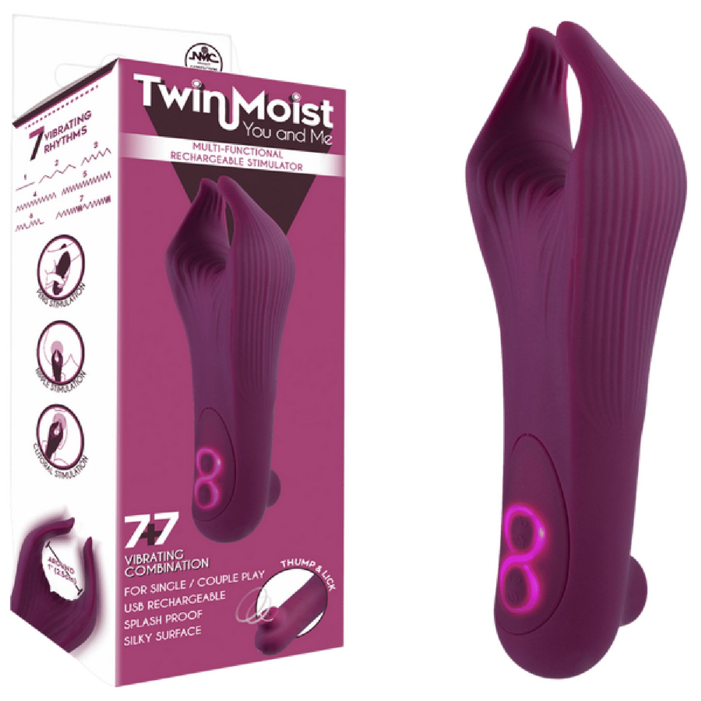 Excellent Power – Twin Moist You and Me Multi-Functional Rechargeable Stimulator | Couples Vibrator
