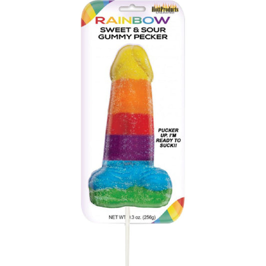 Hott Products Unlimited - Rainbow Sweet & Sour Gummy Cock Pop | Jumbo Pecker Lollipop