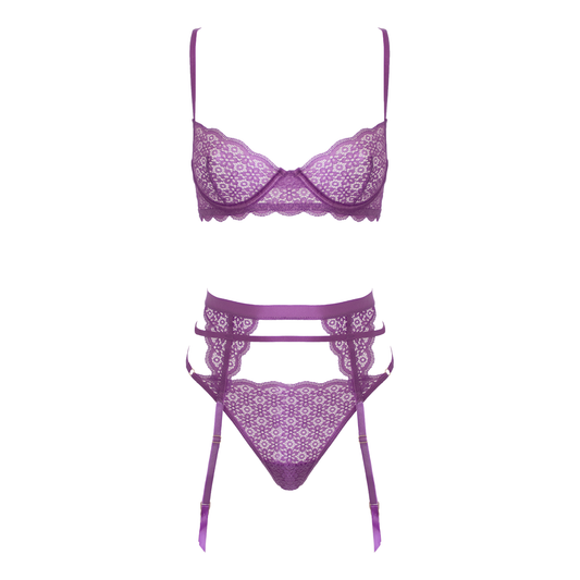 Love In Leather - Purple Two Piece Sexy Lingerie Set | Large