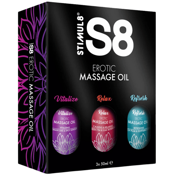Scala – Stimul8 S8 Erotic Massage Oil 3 Pack | Massage Oils Set