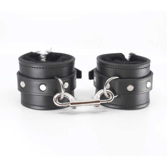 Love In Leather - Sheepskin Lined Leather Ankle Restraints | Double Ended Snap Join
