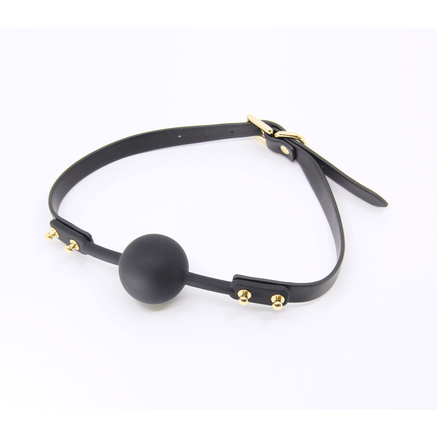 Love In Leather - Black Faux Leather Ball Gag With Silicone Ball | Gold Hardware