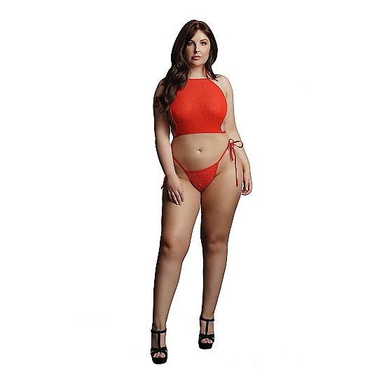 Le Désir - Festival Rhinestone Top & Thong - Queen Size | Red