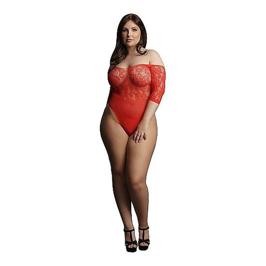 Le Désir - Rhinestone Off Shoulder Bodysuit - Queen Size | Red