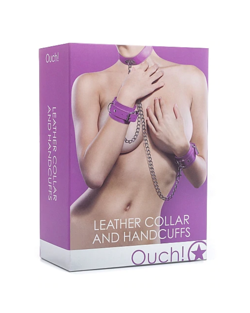 Ouch! - Leather Collar And Hand Cuffs | Assorted Colours