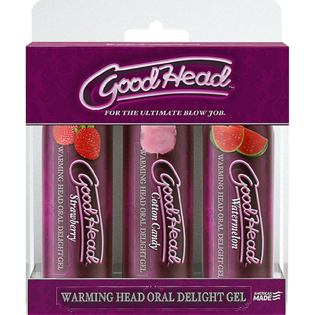 Doc Johnson – Good Head Warming Head Oral Delight – 3 Pack | Water-Based Flavored Warming Lubricant