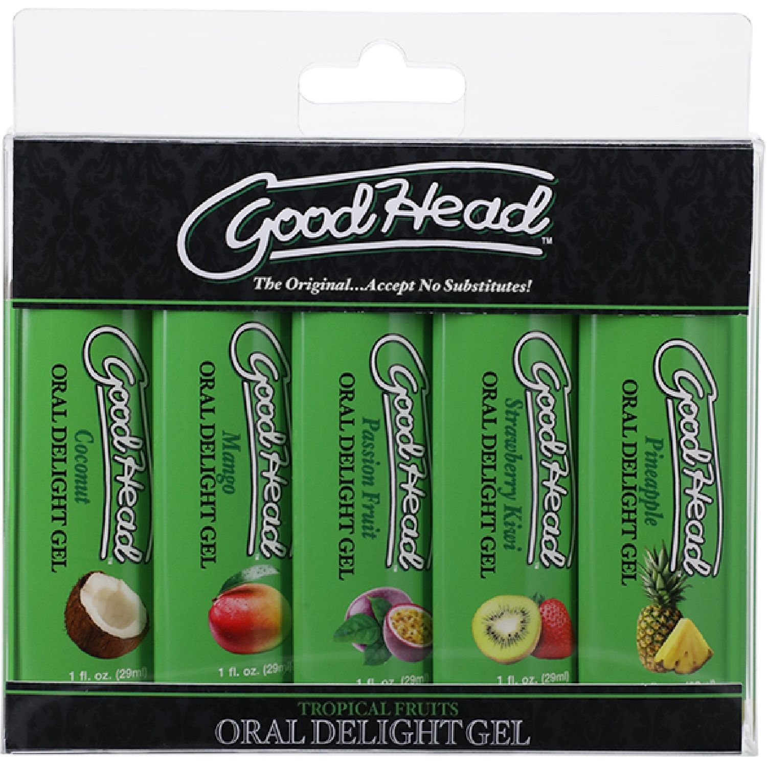 Doc Johnson – Good Head Oral Delight Gel Tropical Fruits Multi 5-Pack | Flavored Oral Sex Gel