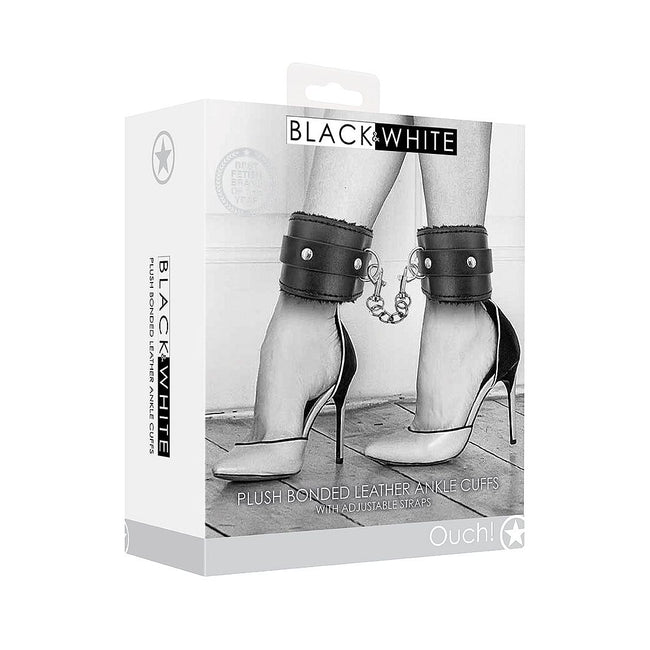 Ouch! - Black & White Range | Plush Bonded Leather Ankle Cuffs