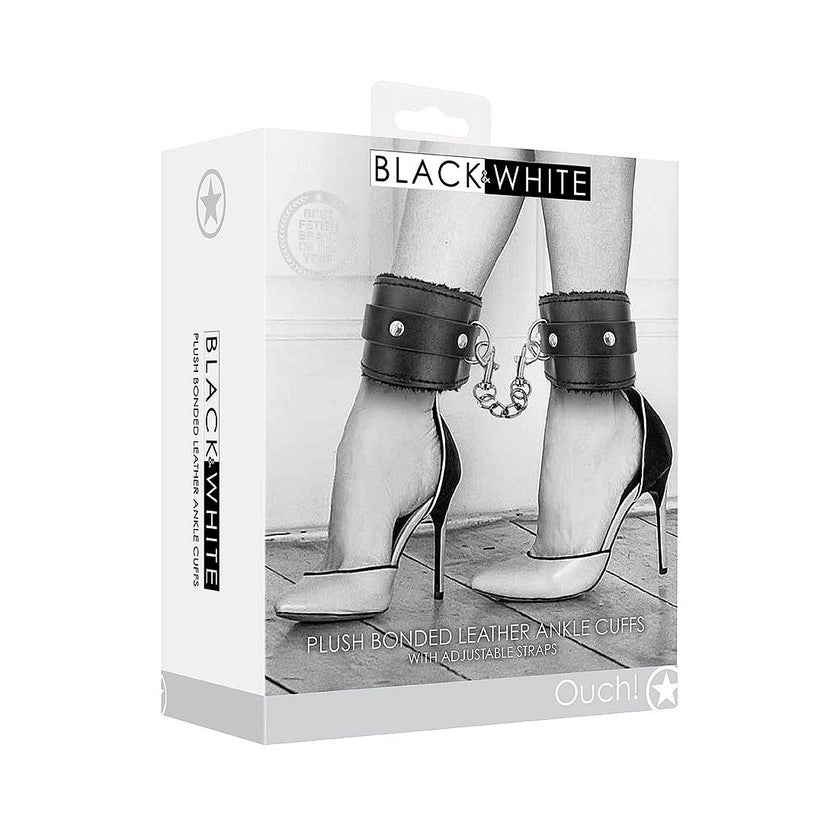 Ouch! - Black & White Range | Plush Bonded Leather Ankle Cuffs