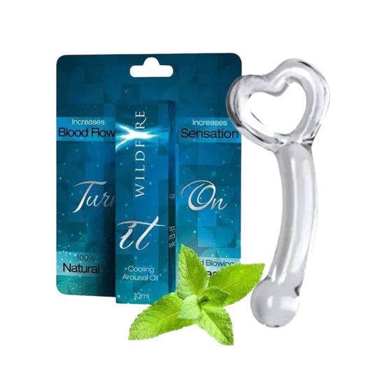 Cool It Down Kit | E-Glass Hearts Dildo & Wildfire Cooling Gel
