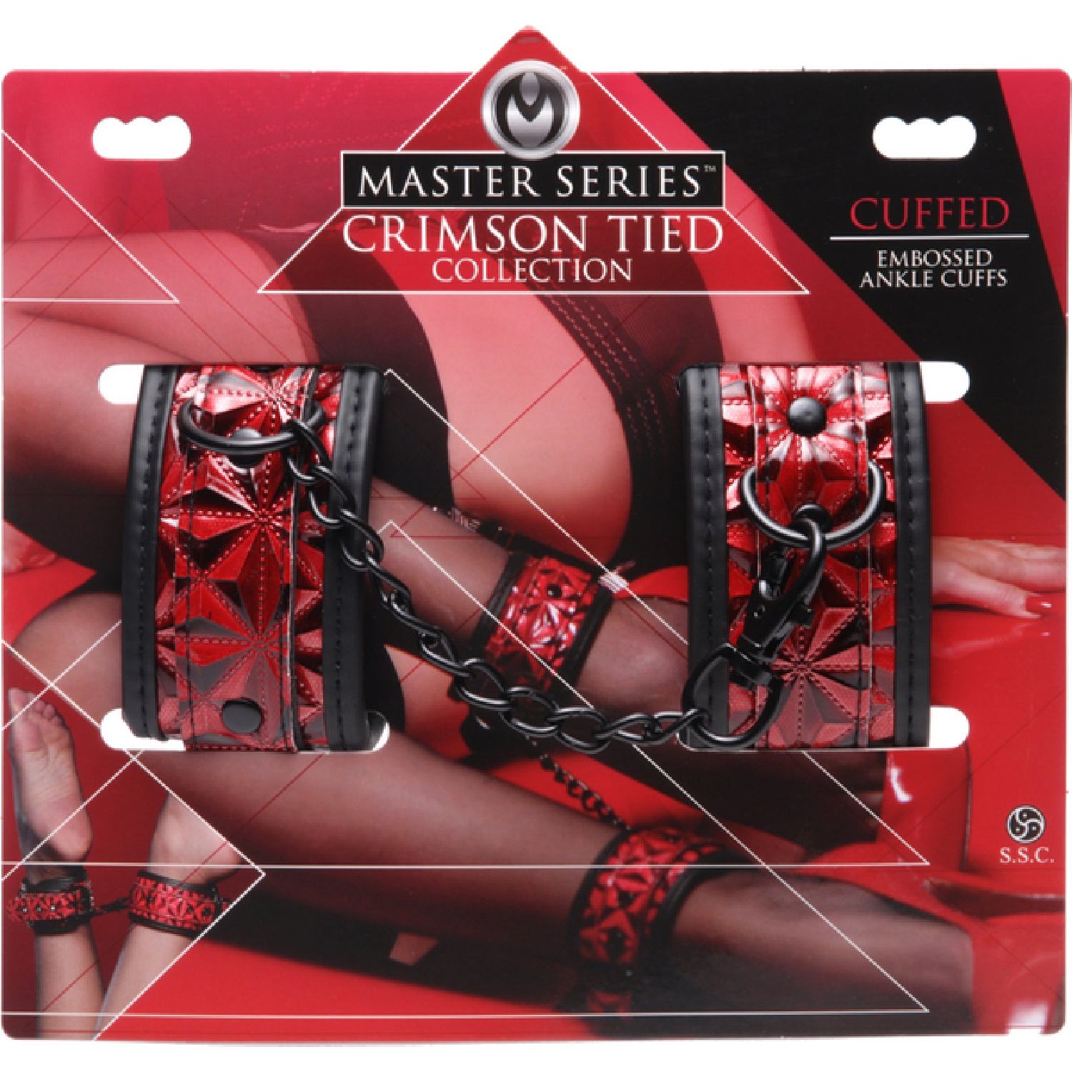 Master Series - Crimson Tied Embossed Ankle Cuffs | Adjustable Ankle Cuffs