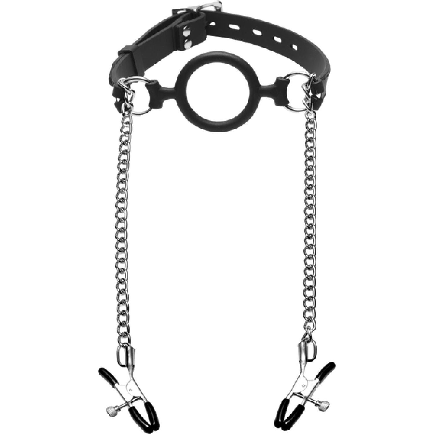 Master Series - Mutiny Silicone O-Ring Gag With Nipple Clamps | Gag & Nipple Clamp Set