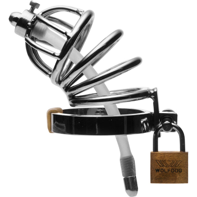 Master Series - Stainless Steel Chastity Cage With Silicone Urethral Plug | Chastity Cage