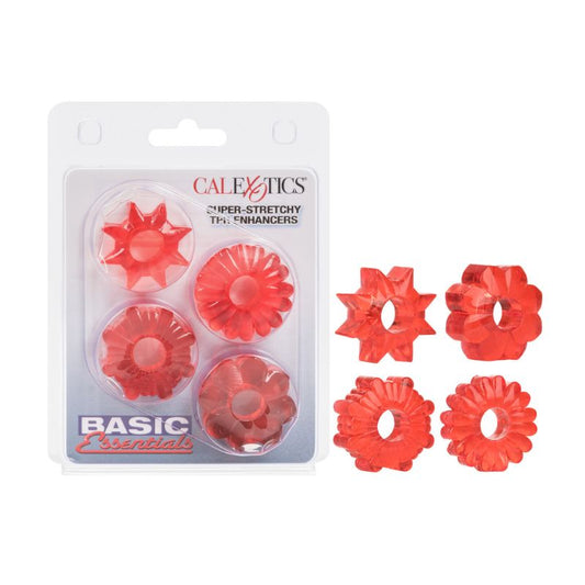 CalExotics - Basic Essentials 4 Pack Super Stretchy TPR Enhancers | Assorted Colours
