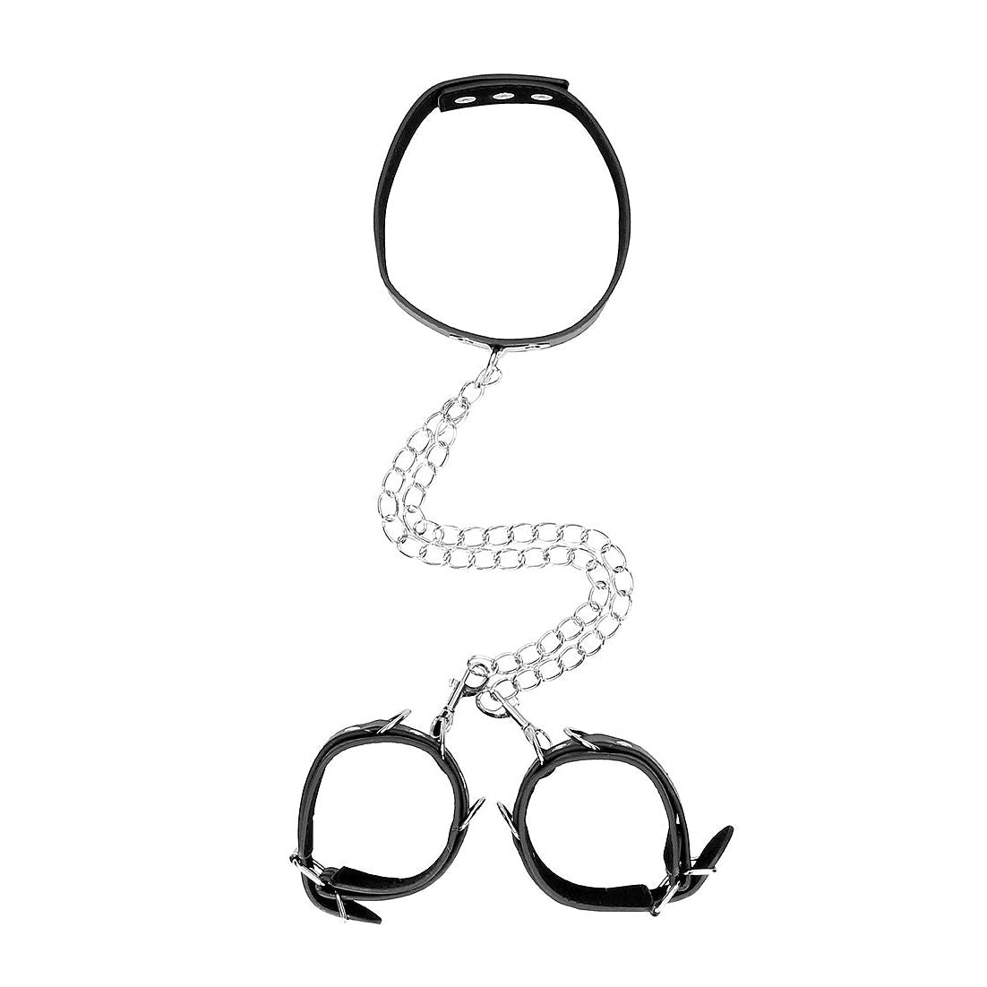Ouch! - Black & White Range | Bonded Leather Collar w/ Hand-Cuffs