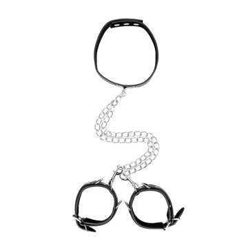 Ouch! - Black & White Range | Bonded Leather Collar w/ Hand-Cuffs