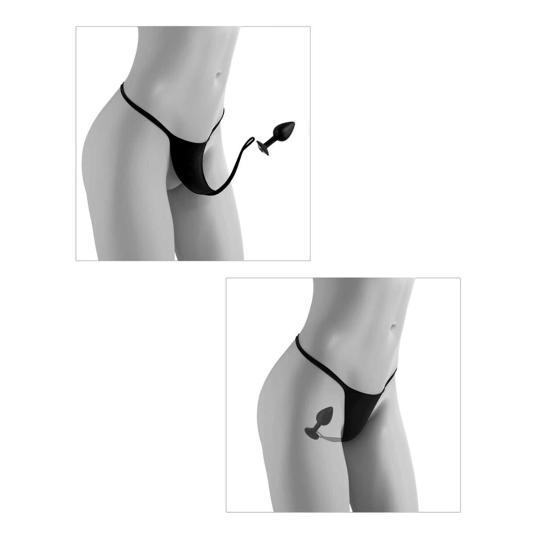HOOKUP - Crotchless Secret Gem - Black | Panties & Diamond Butt Plug Set