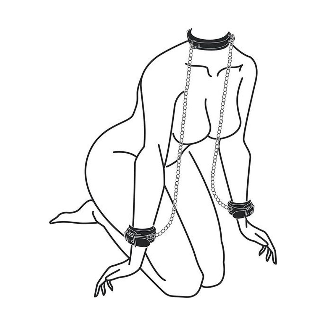 Ouch! - Black & White Range | Bonded Leather Collar w/ Hand-Cuffs