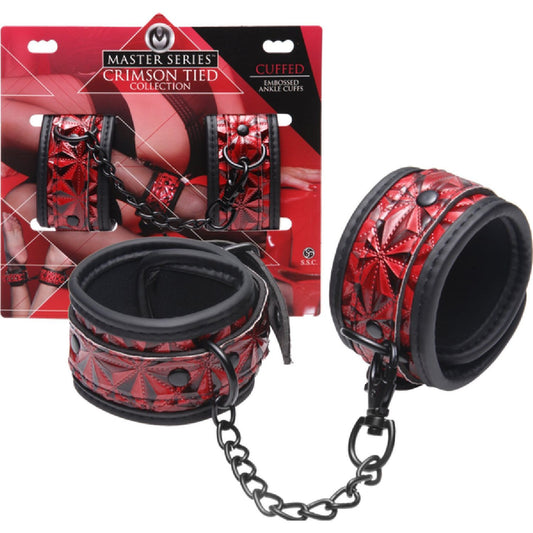 Master Series - Crimson Tied Embossed Ankle Cuffs | Adjustable Ankle Cuffs
