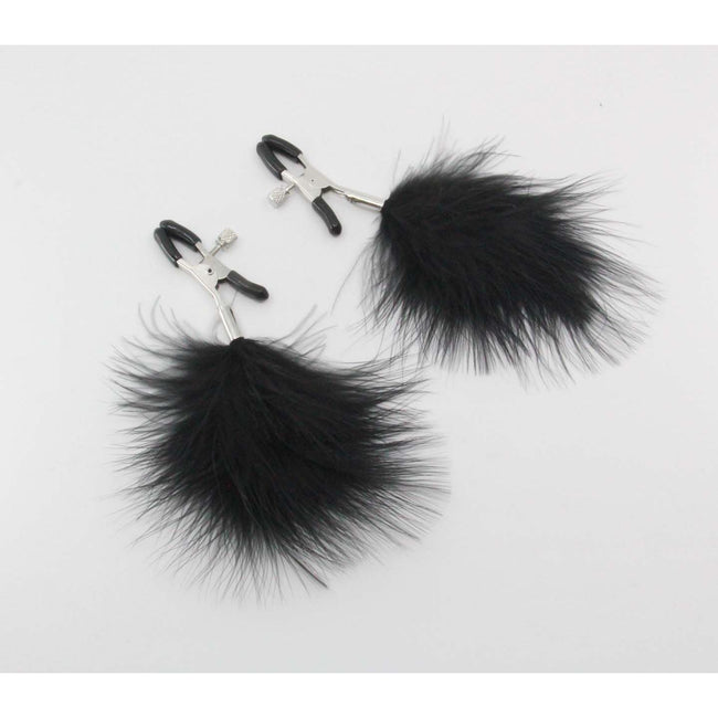 Love In Leather - Black Feather Nipple Clamps | Alligator Clip