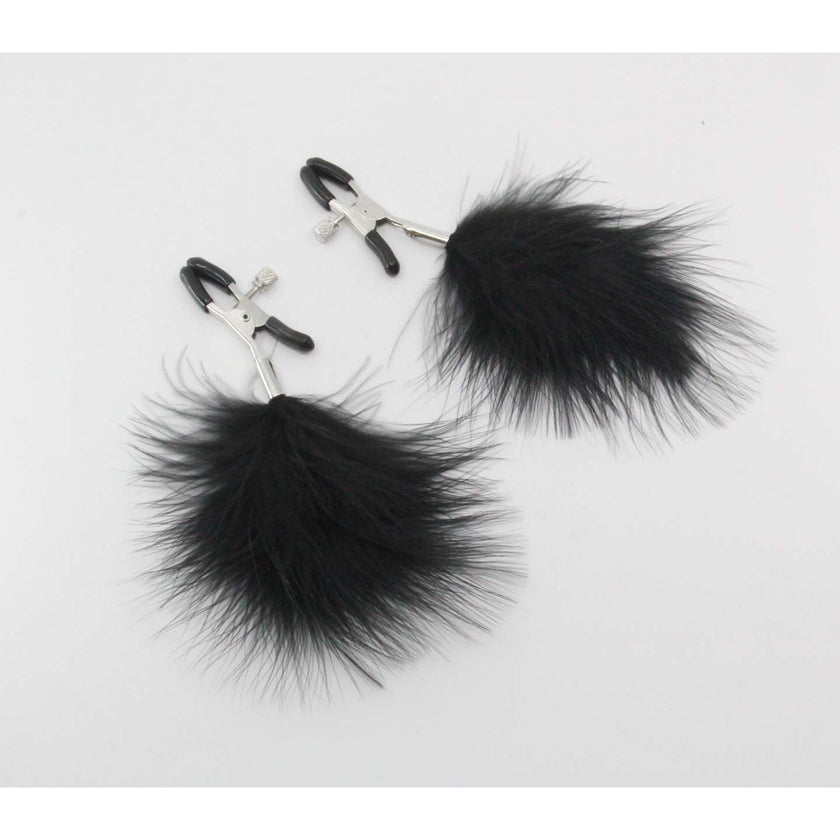 Love In Leather - Black Feather Nipple Clamps | Alligator Clip