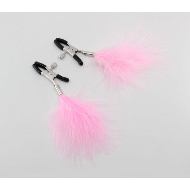 Love In Leather - Baby Pink Feather Nipple Clamps | Alligator Clip