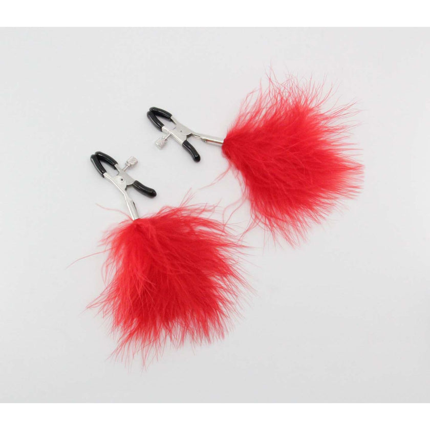 Love In Leather - Red Feather Nipple Clamps | Alligator Clip