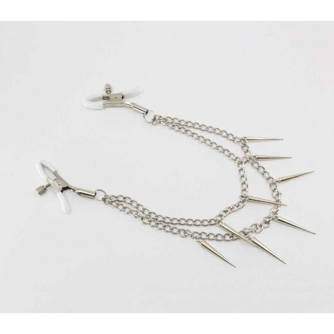 Love In Leather - Spiked Chain Nipple Clamps | Alligator Clips