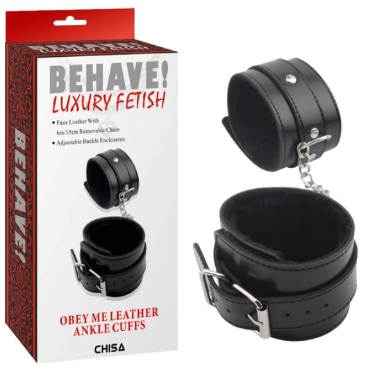 Chisa -Behave Luxury Fetish Obey Me Leather Ankle Cuffs | Bondage Cuffs