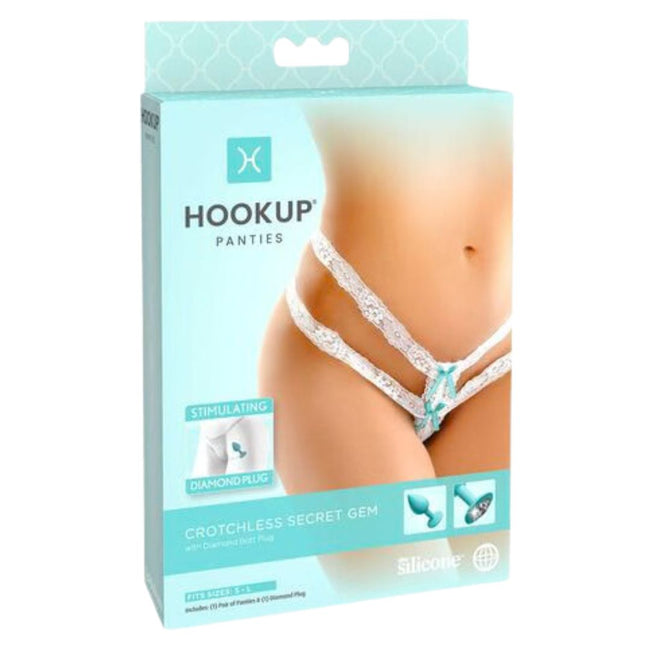 HOOKUP - Crotchless Secret Gem - White | Panties & Diamond Butt Plug Set