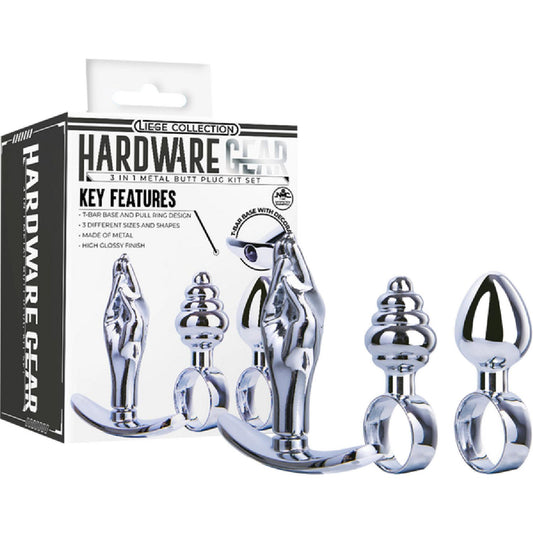Excellent Power – Liege Collection Hardware Gear 3-in-1 Metal Butt Plug Kit Set | Anal Training Kit