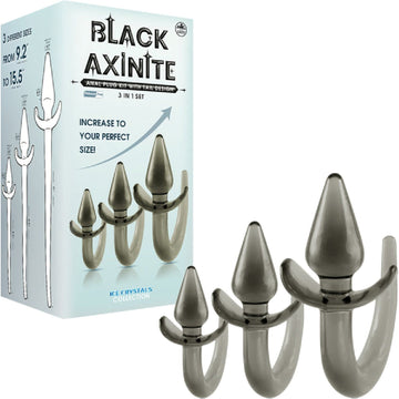 Excellent Power - Black Axinite 3-In-1 Anal Plug Kit with Tail | Anal Plug Kit
