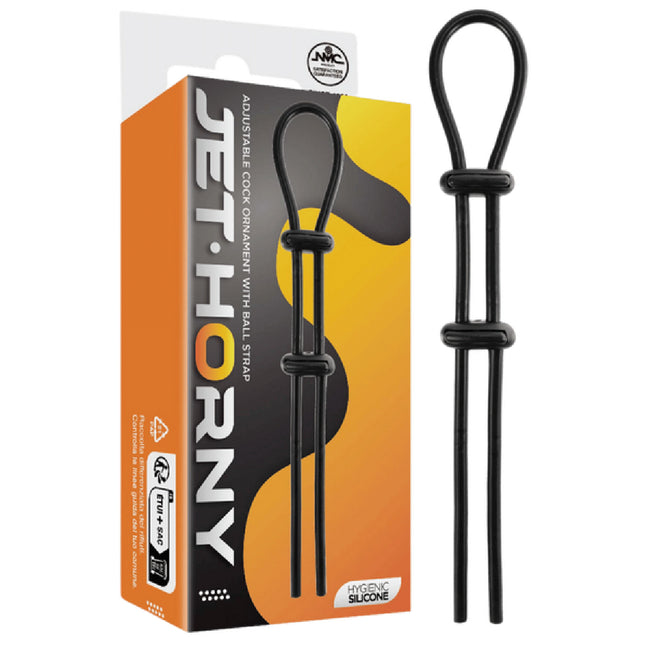 Excellent Power – Jet Horny Adjustable Cock Ornament with Ball Strap | Adjustable Cock and Ball Ring