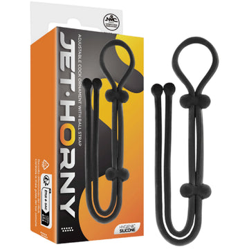 Excellent Power – Jet Horny Adjustable Cock Ring with Ball Strap (Black) | Adjustable Cock and Ball Ring With Ball