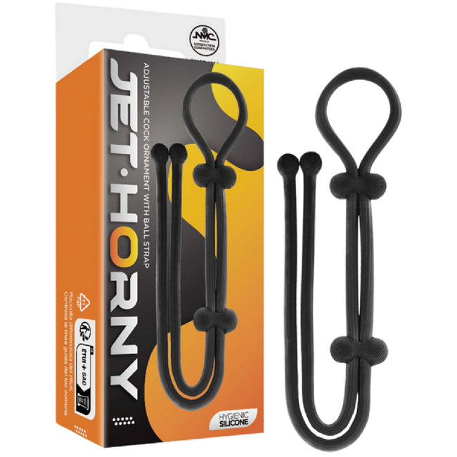 Excellent Power – Jet Horny Adjustable Cock Ring with Ball Strap (Black) | Adjustable Cock and Ball Ring With Ball