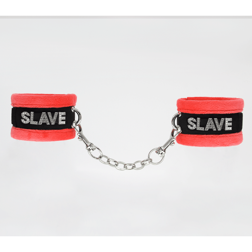 Love In Leather - Slave Diamante Wrist Restraints | Red