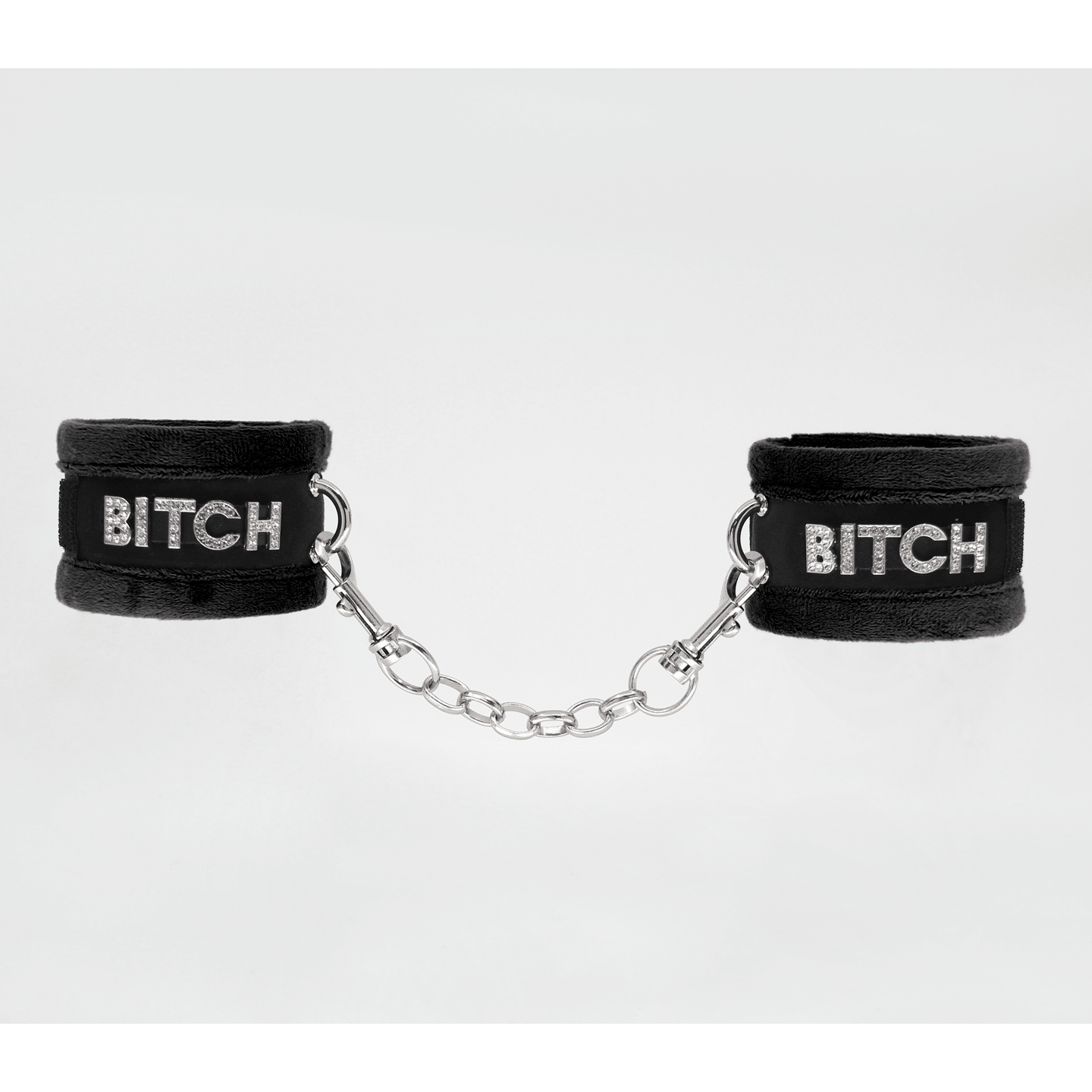 Love In Leather - Bitch Diamante Wrist Restraints | Black